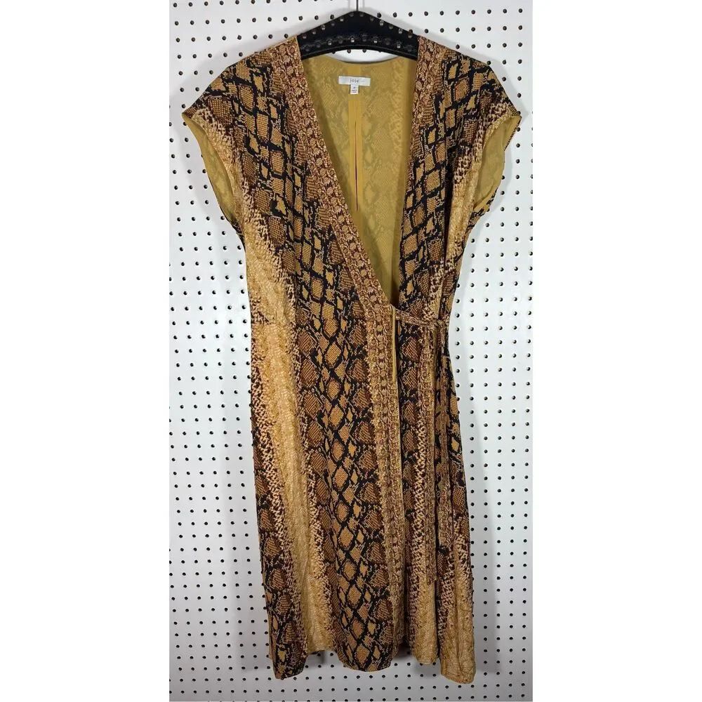 JOIE BETHWYN SNAKESKIN SHORT SLEEVE V-NECK WRAP DRESS Size M